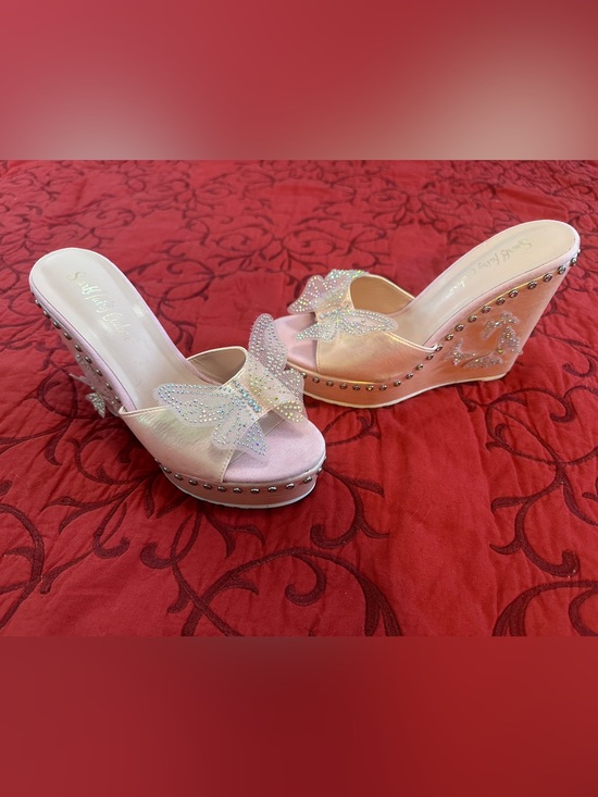 Shoes - Sparkl Fairy Couture Women’s Pink Butterfly Wedge Heels
